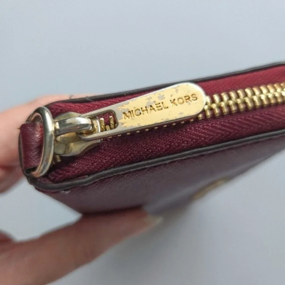 Michael Kors Maroon Red Saffiano Leather Continental‎ Zip Wallet